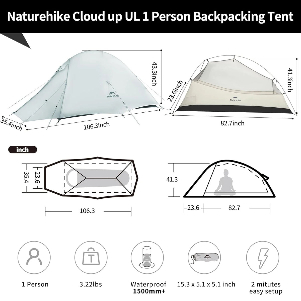 Naturehike Cloud Up Ultralight Double Layer Waterproof Backpacking Tent