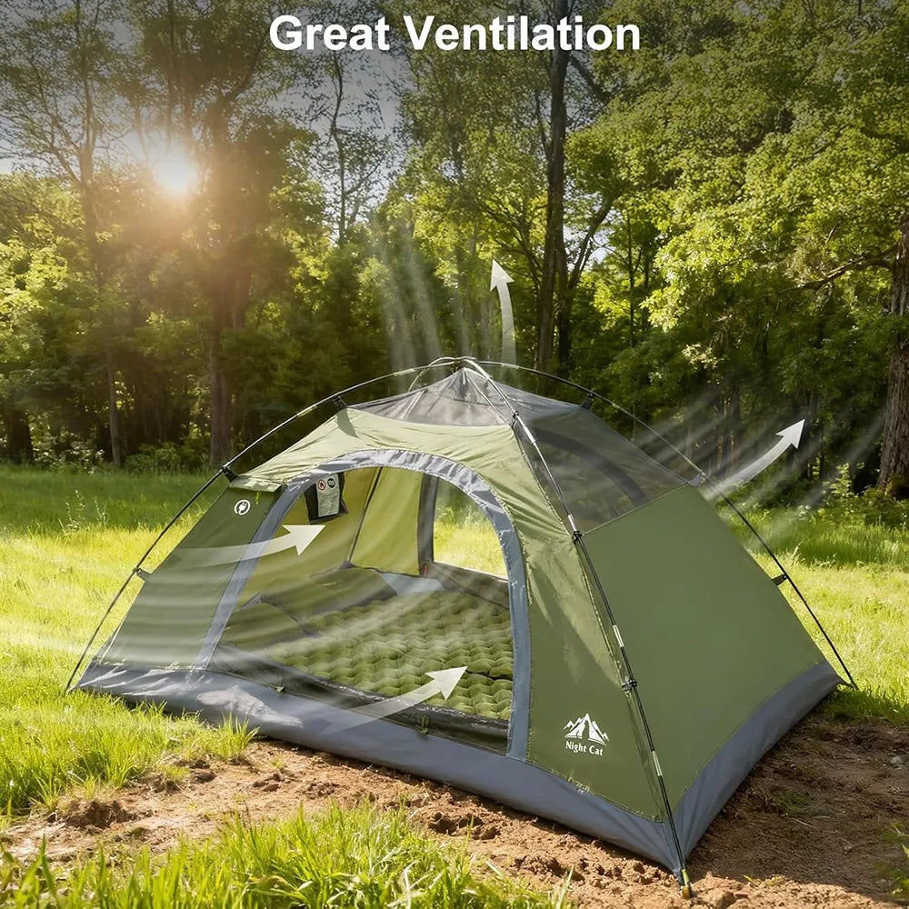 Night Cat Three To Four Person Waterproof Camping Tent With Rainfly Double Layer