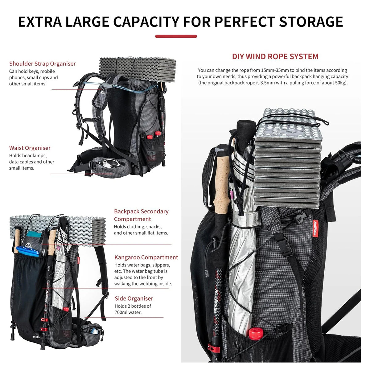 Naturehike Waterproof Hiking Backpack With Rain Cover And High Capacity
