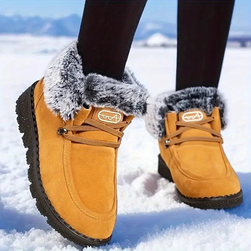 Women Suede Winter Ankle Snow Boots With Furry And Rubber Soles