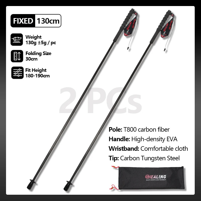OKHEALING Ultralight Carbon Fiber Trekking Poles Antishock FiveSection