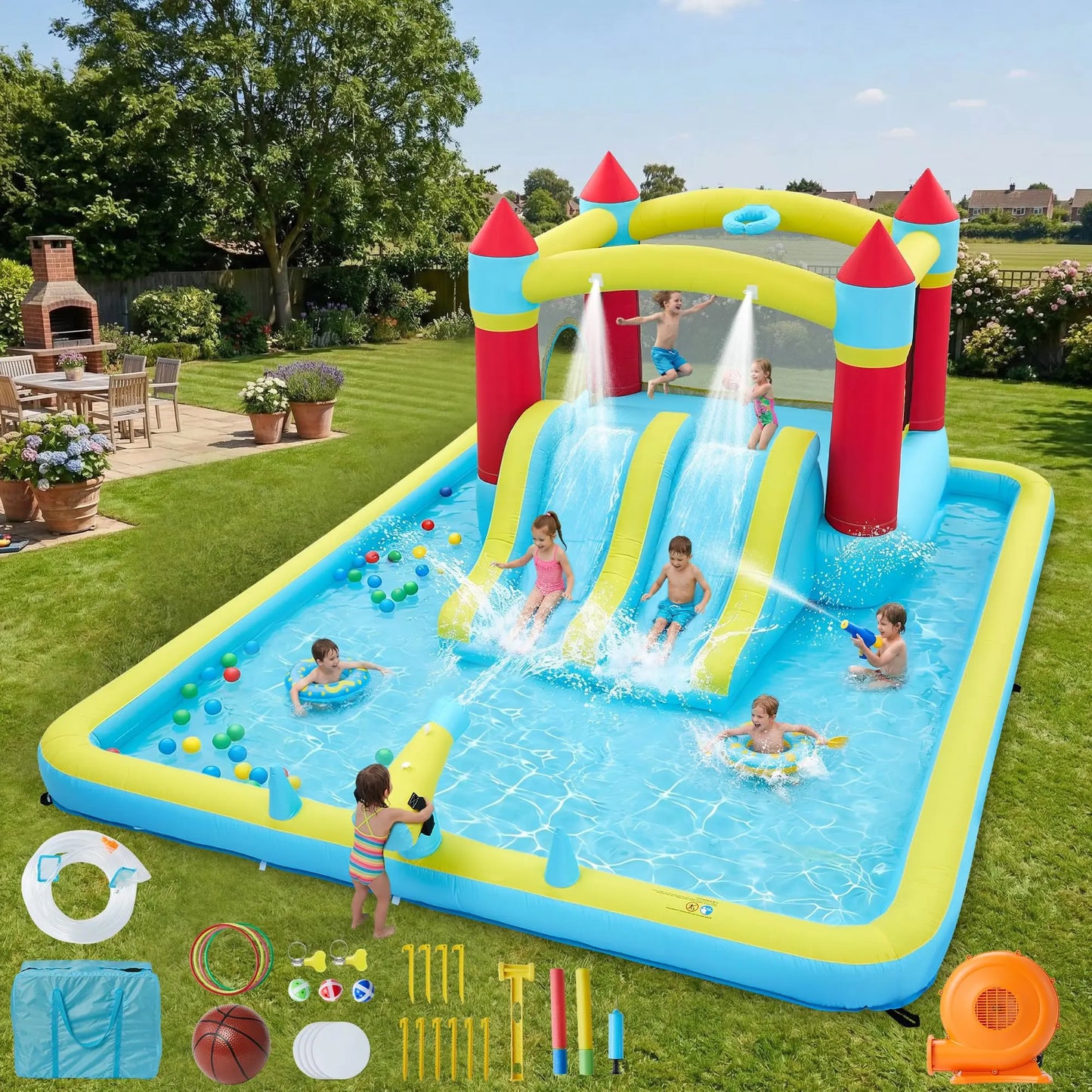 HiMISS Inflatable Bounce House With Slide And Splash Pool 7 In 1