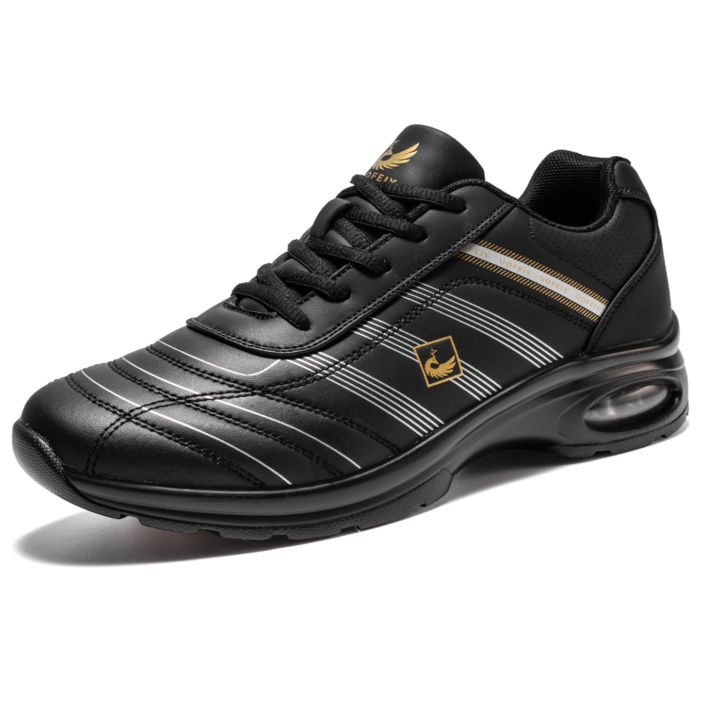 Mens Leather Golf Shoes Breathable Air Cushion Spikeless Athletic Sneakers