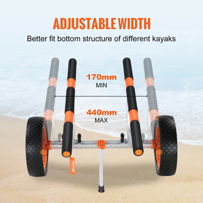 SucceBuy 450lbs Kayak Cart Detachable Canoe Trolley Cart with 12'' Solid Tire Adjustable Width for Paddleboards Float Mats Boats