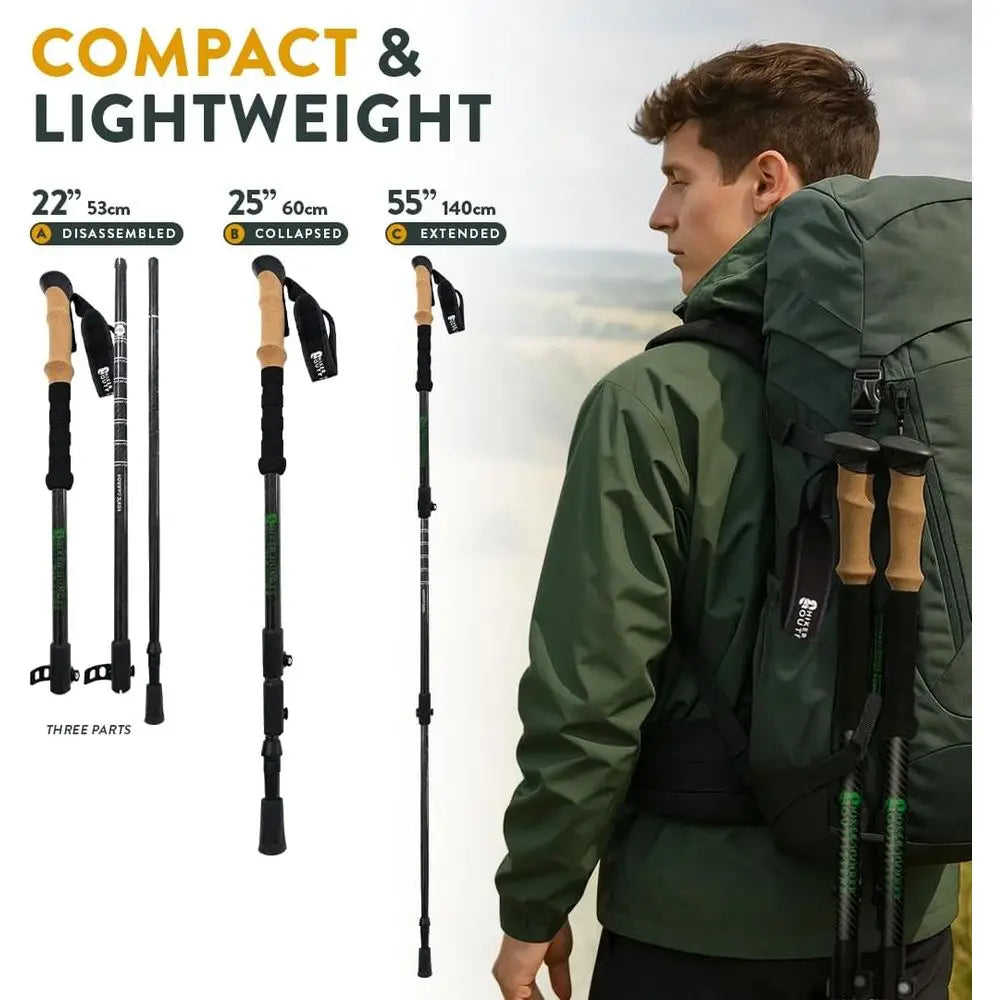 Ultra Strong Collapsible Trekking Poles Carbon Fiber With Cork Grips