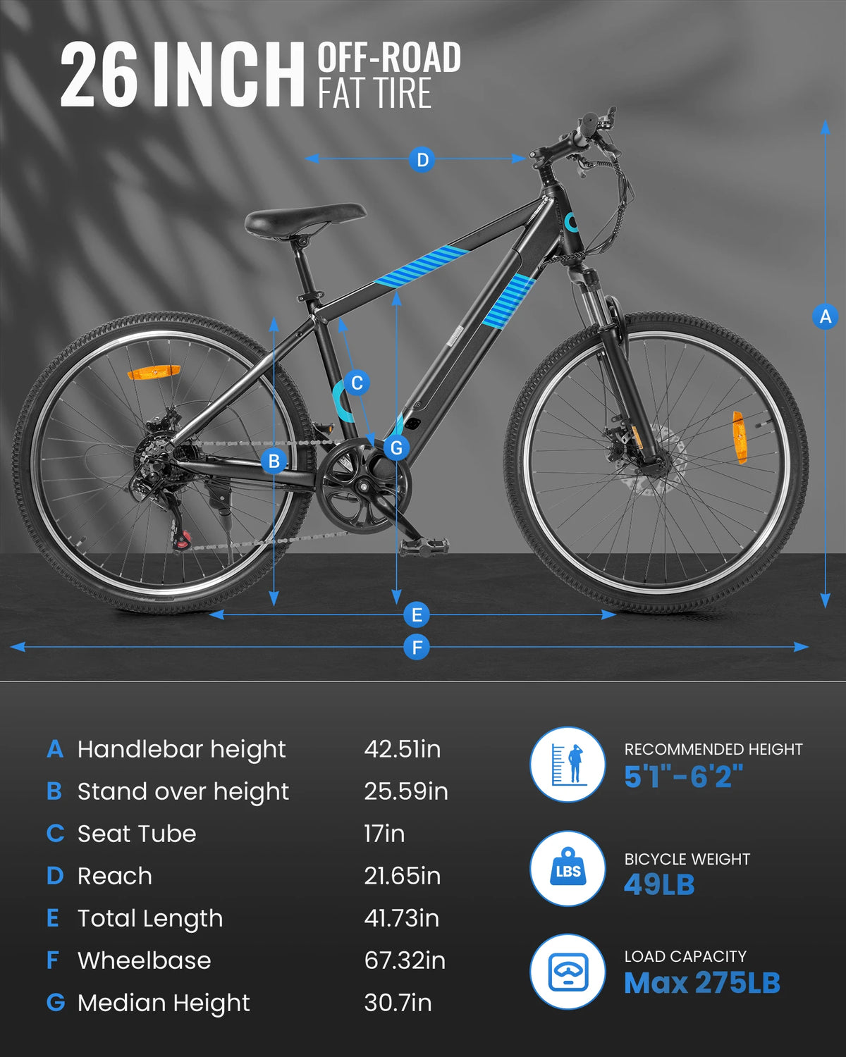 GYROOR Electric Mountain Bike With Removable Battery And Shimano Gears