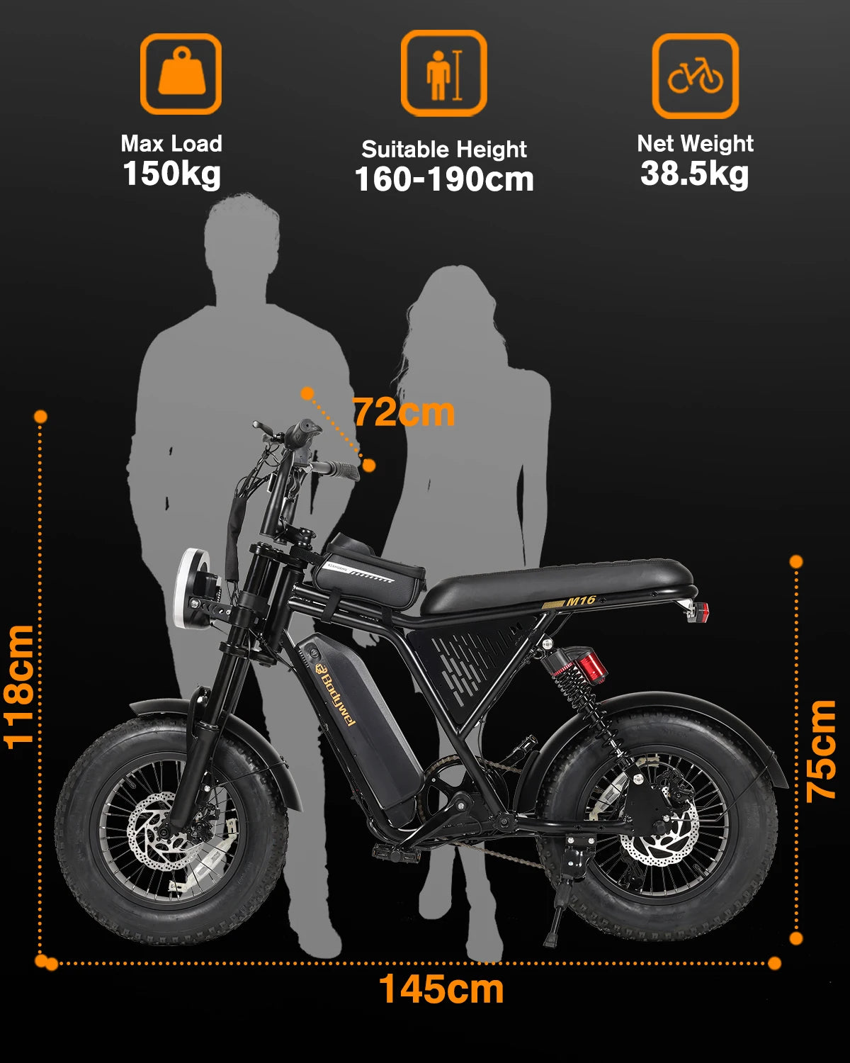 Bodywel M16 Pro Fat Tire Electric Bike With Removable Battery