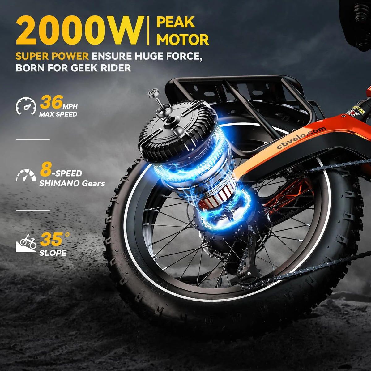 Cybervelo 2000W Foldable Fat Tire Electric Bike 48V Battery