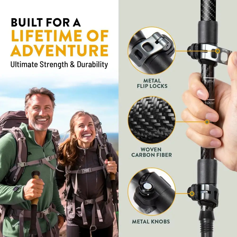 Ultra Strong Collapsible Trekking Poles Carbon Fiber With Cork Grips