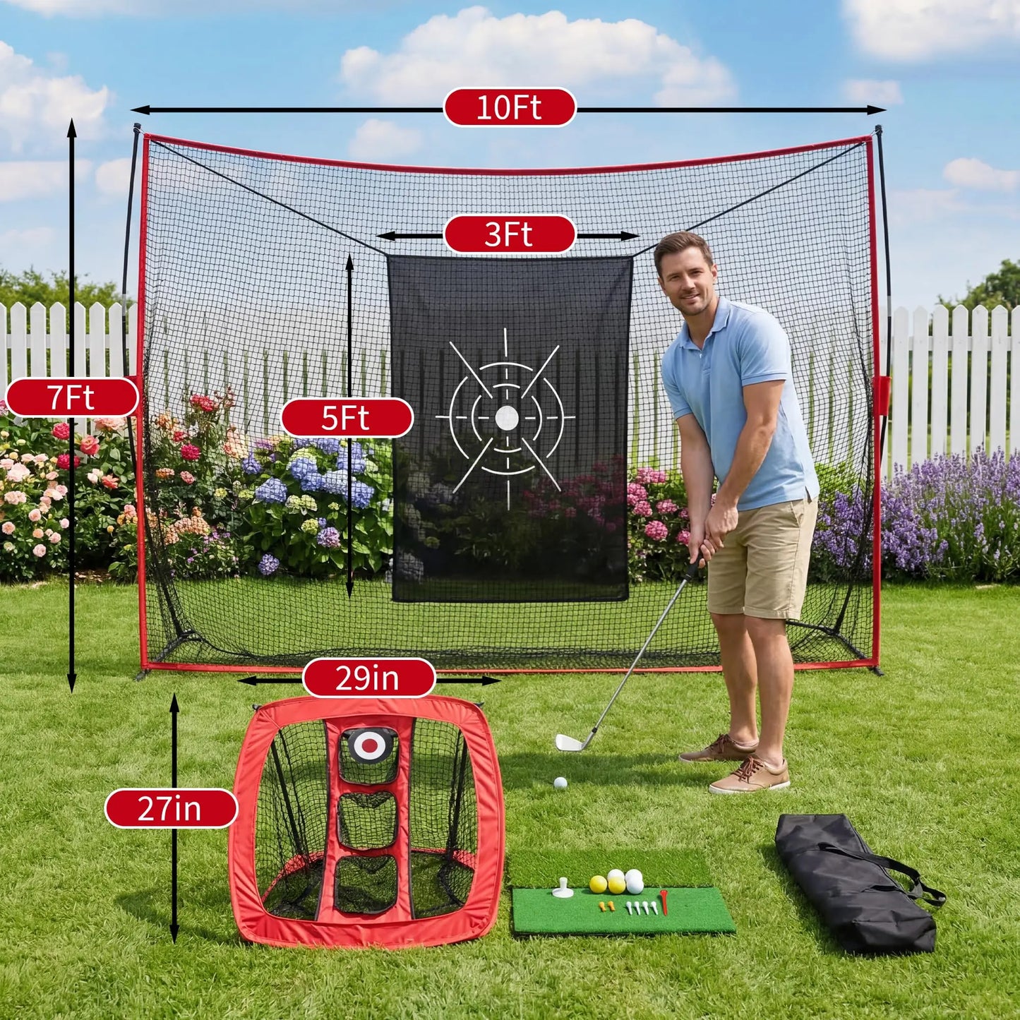 HiMISS Golf Practice Net With Chipping Goal Carry Bag