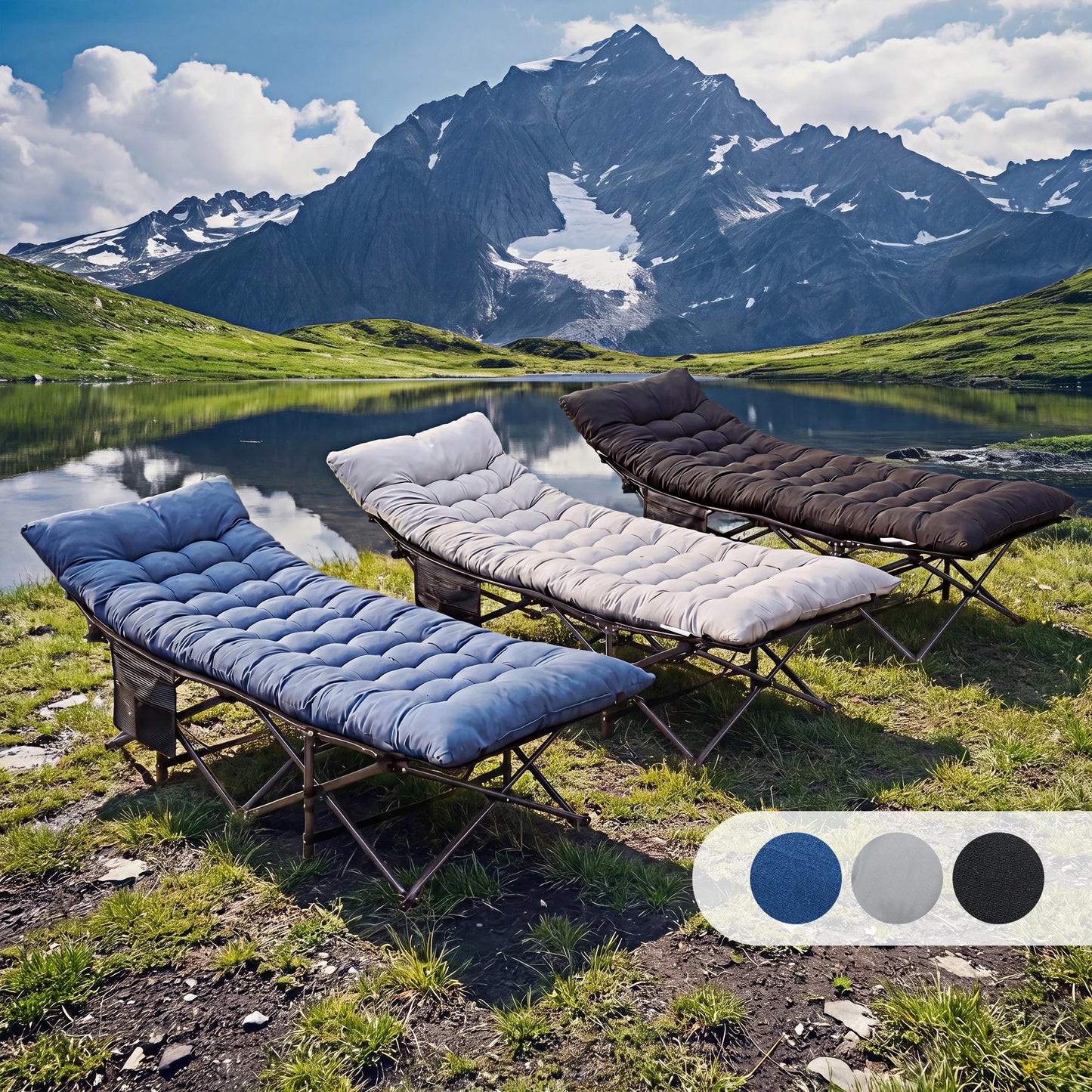 JHK Folding Camping Bed Lounge Chair With Sturdy Carbon Steel Frame