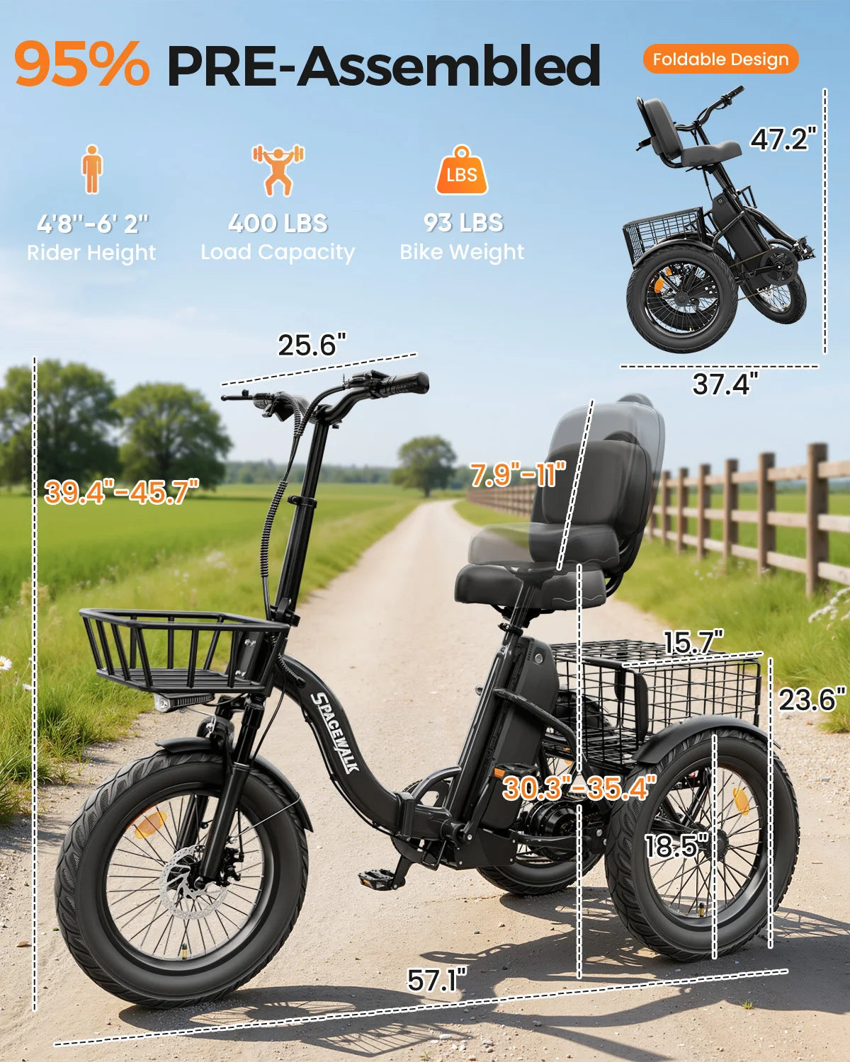 Eilleo Spacewalk Folding Electric Trike With 1200W Motor