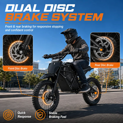3000W Peak Power Electric Dirt Bike with Dual Suspension