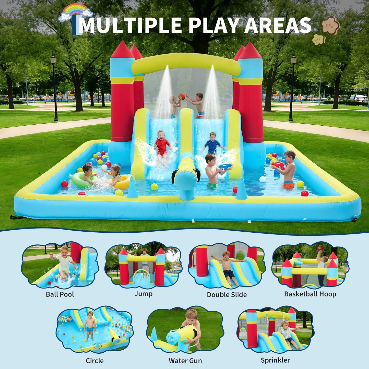 HiMISS Inflatable Bounce House With Slide And Splash Pool 7 In 1