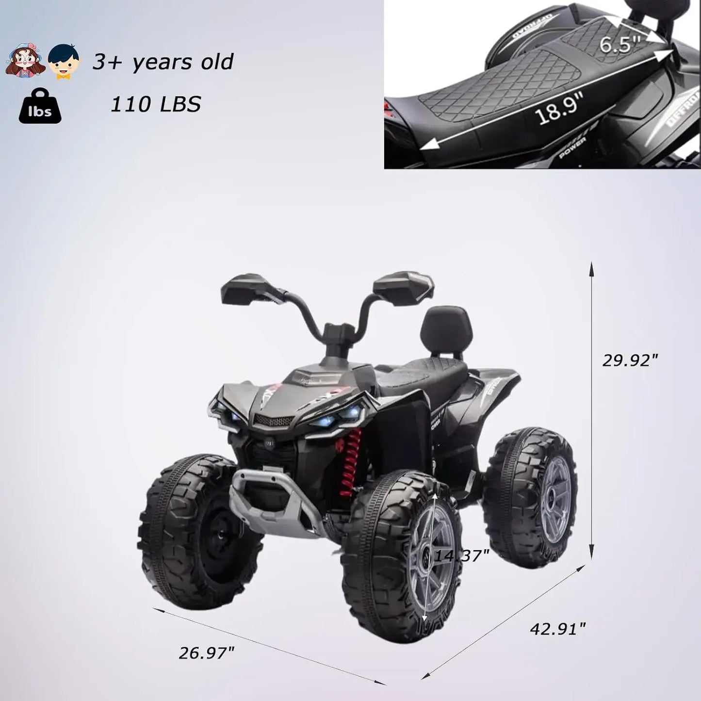 24V Kids Electric ATV Four Wheeler With Dual 550W Motors