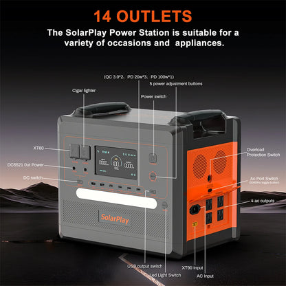 SOLARPLAY Portable Power Station 2500W 2300Wh Solar Generator