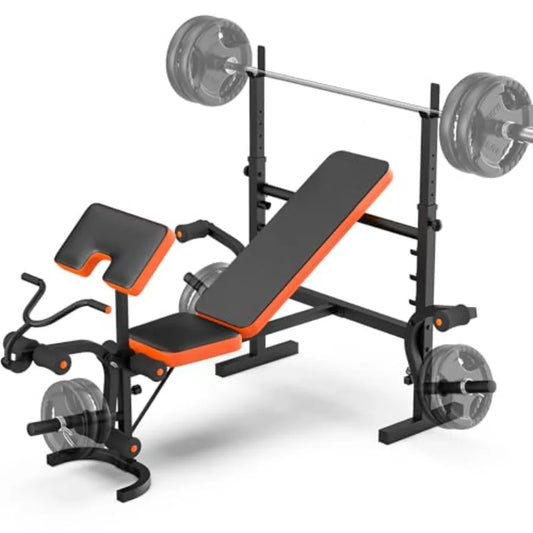 Adjustable Weight Bench With Squat Rack For Home Gym Preacher Curl Pad