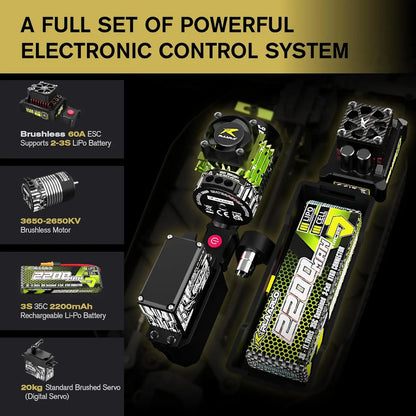 1/10 Scale Brushless RC Monster Truck, 4WD RTR Buggy, Max 50+ MPH, Waterproof, Carbon Fiber Body, Black, for Ages 14 and Up