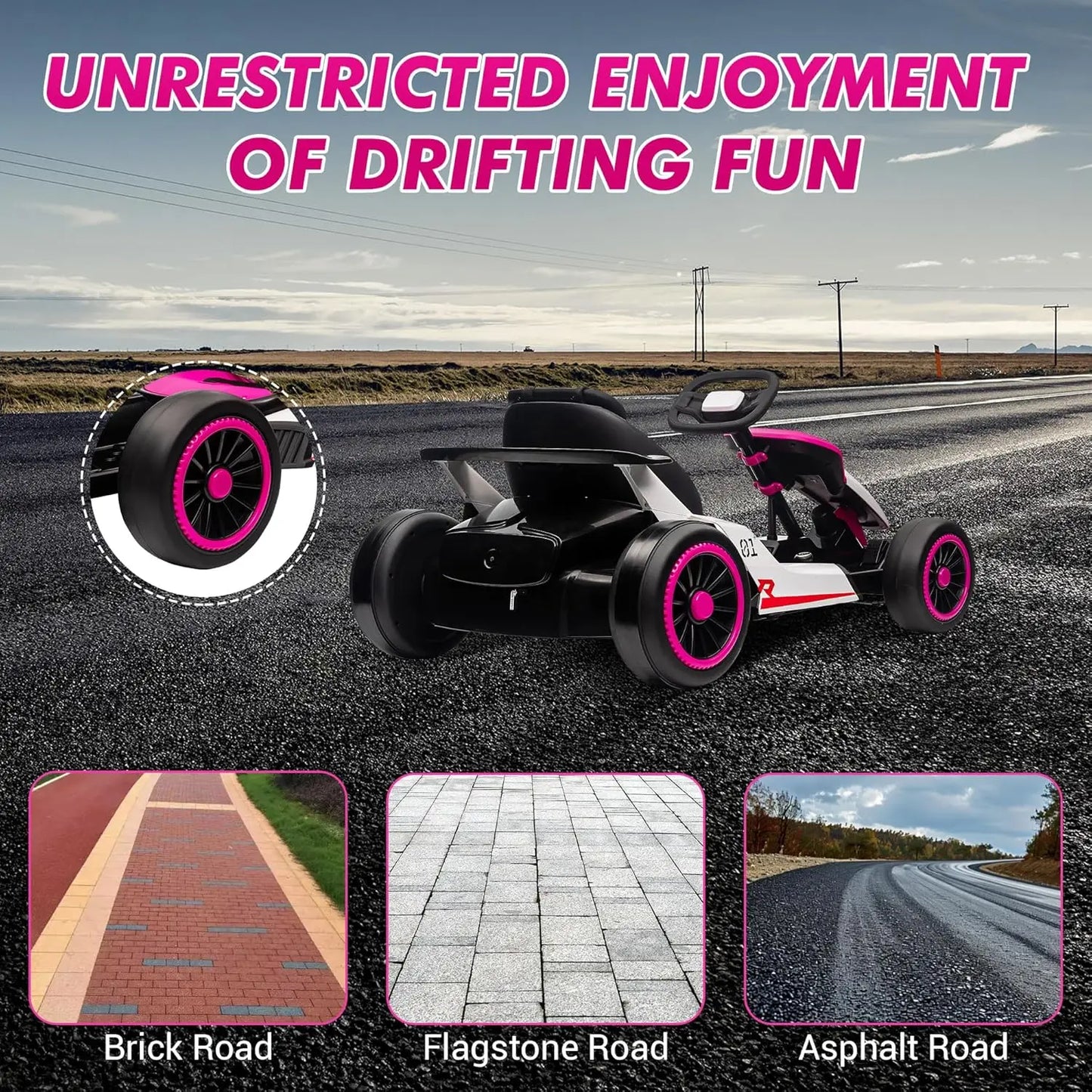 24V Dual 200W Ride On Go Kart For Kids 6 To 12 With LED Lights
