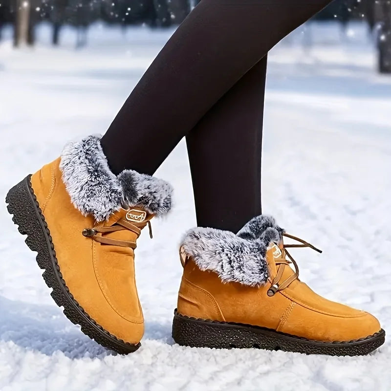 Women Suede Winter Ankle Snow Boots With Furry And Rubber Soles