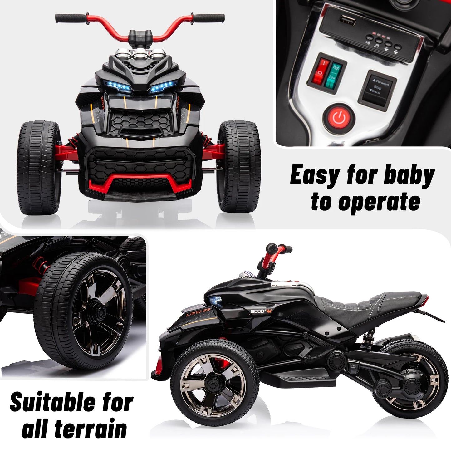 HiMISS 12V Kids Ride On ATV Three Wheel Electric Toy Car With LED Lights