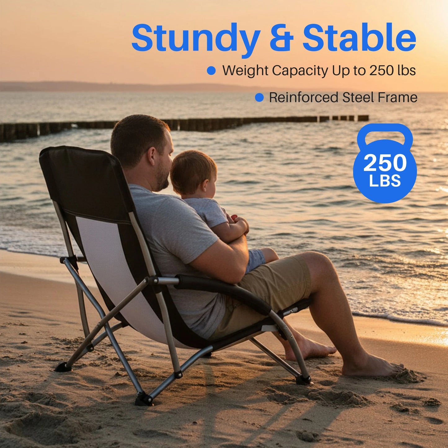 JHK Portable Lightweight Camping Beach Chair With Cup Holder
