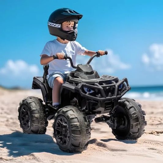 Shark ATV 4 Wheeler, 24V 4WD Electric ATV Ride On Toy for Big,4X200W Motor, 5.6Mph Max Speed - Black