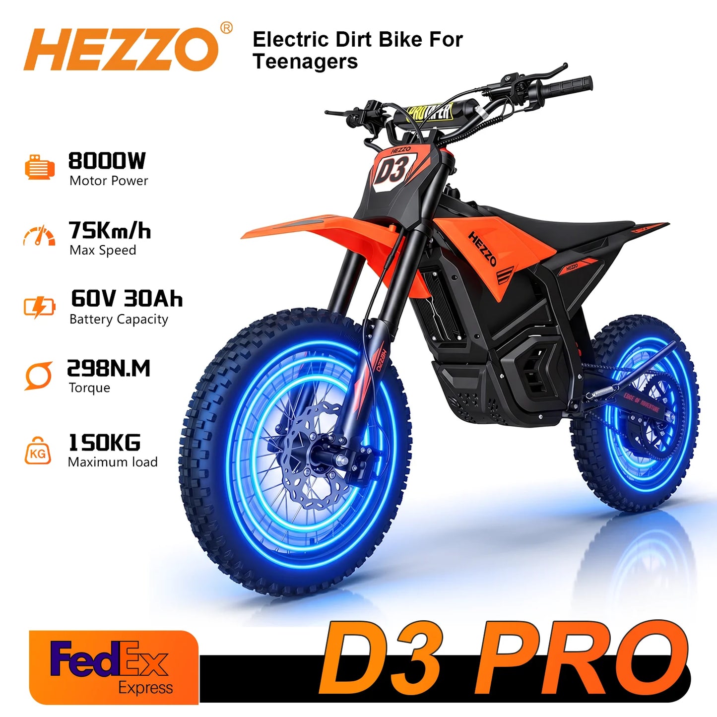 HEZZO D3PRO 8KW Electric Dirt Bike Mid-Drive Ebike
