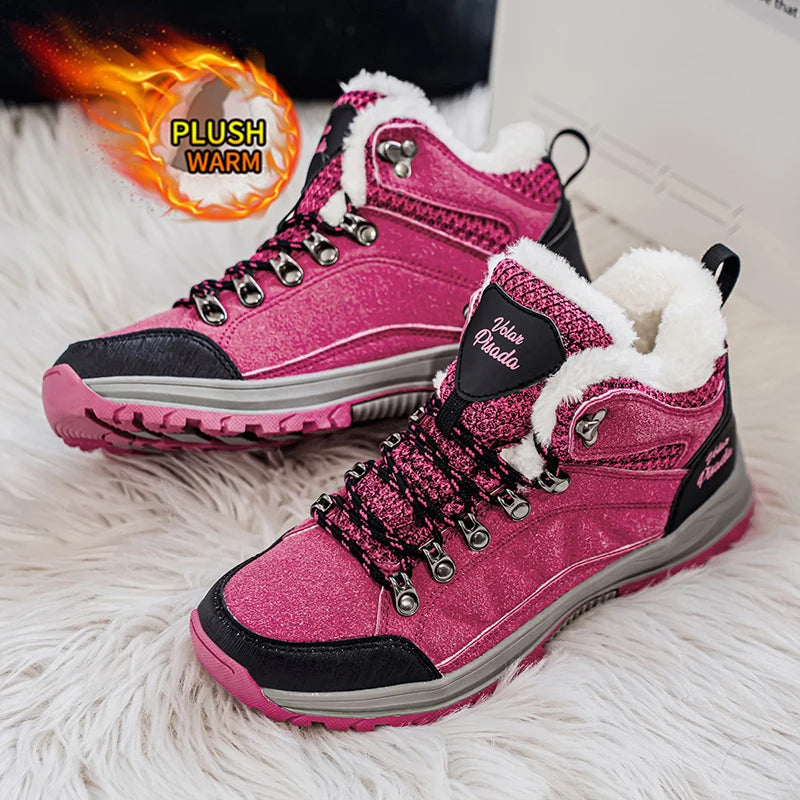 Winter Plush Fleece Lined Waterproof Snow Boots For Women Lace Up Non Slip