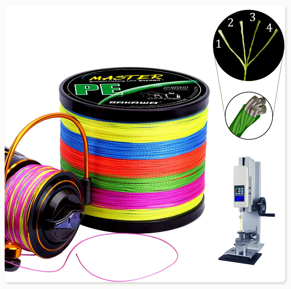 BAKAWA 4 Strands Fishing Line 500m 546yds Multicolour Braided PE Fishing Strong Fishing wire Multifilament Durable Fishing Line