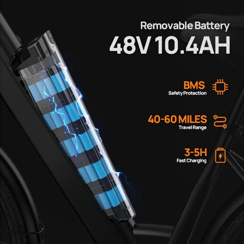 URLIFE Electric Commuter Bike 750W Brushless Motor 48V Removable Battery