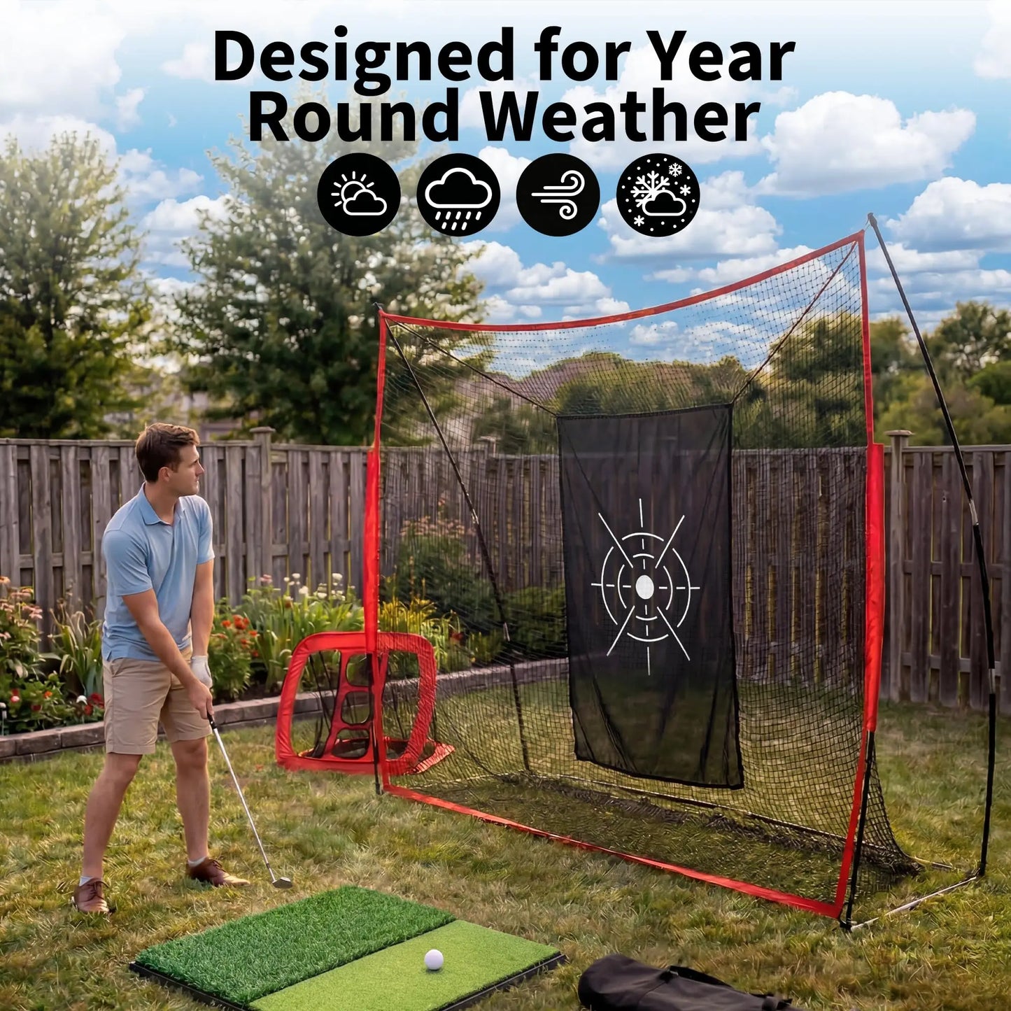HiMISS Golf Practice Net With Chipping Goal Carry Bag