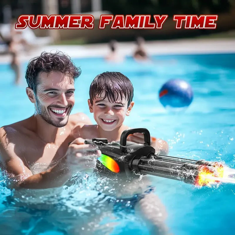 Gatling Rotating Barrel Electric Water Gun With Led Mouth Light Dual Dispensing