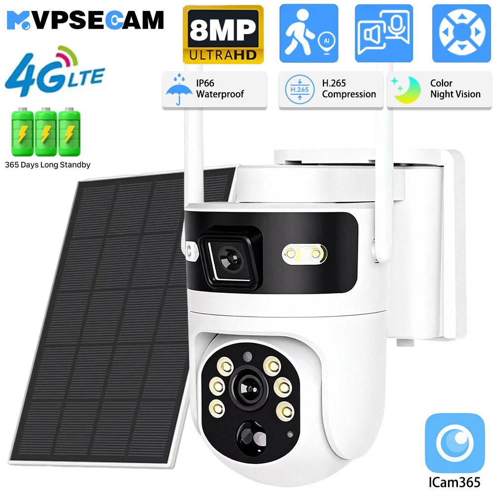MvpSecam 8MP 4K PTZ Solar 4G IP Camera Outdoor Security