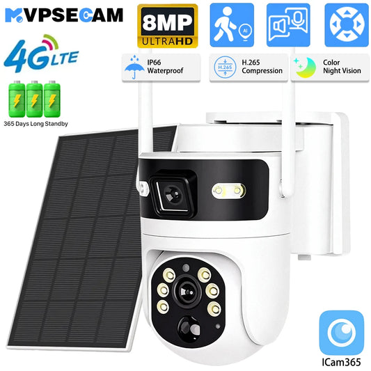 MvpSecam 8MP 4K PTZ Solar 4G IP Camera Outdoor Security