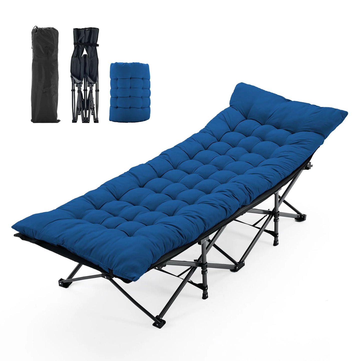JHK Folding Camping Bed Lounge Chair With Sturdy Carbon Steel Frame