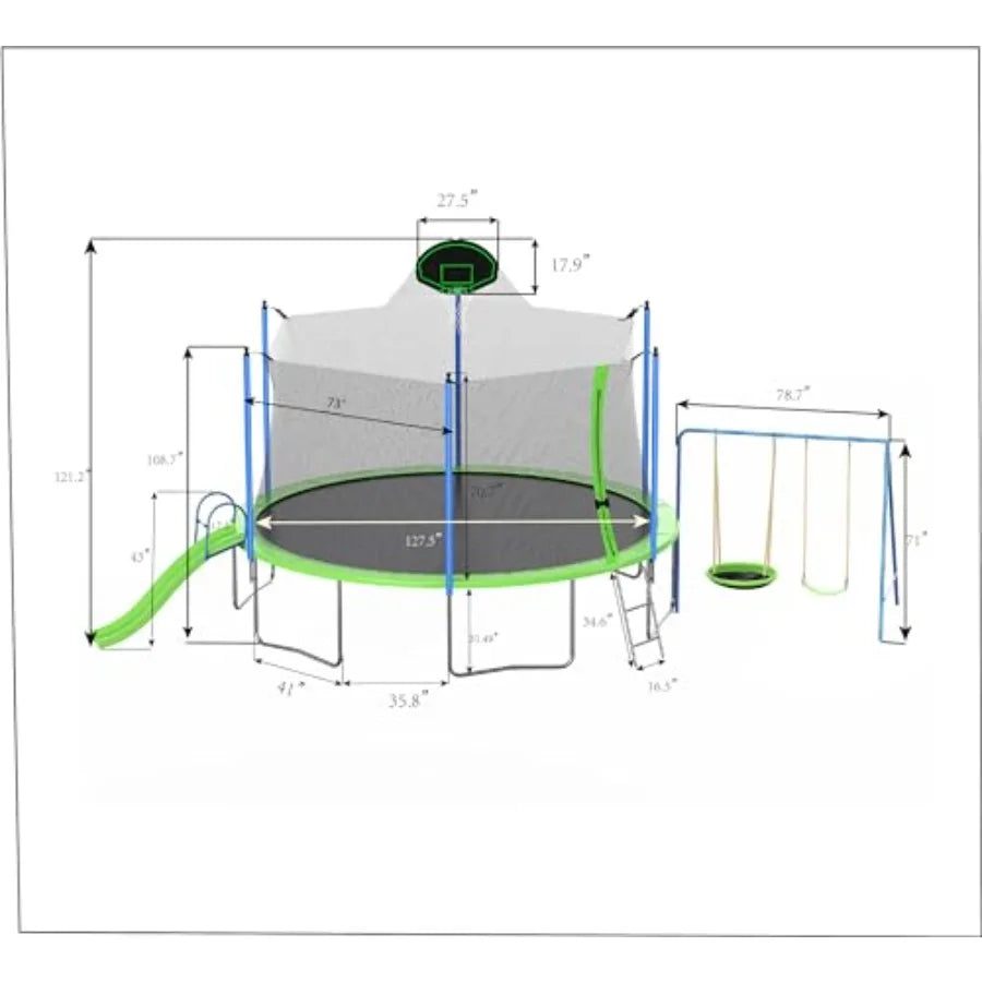 Outdoor Recreational Trampoline For Kids And Teens With Safety Enclosure