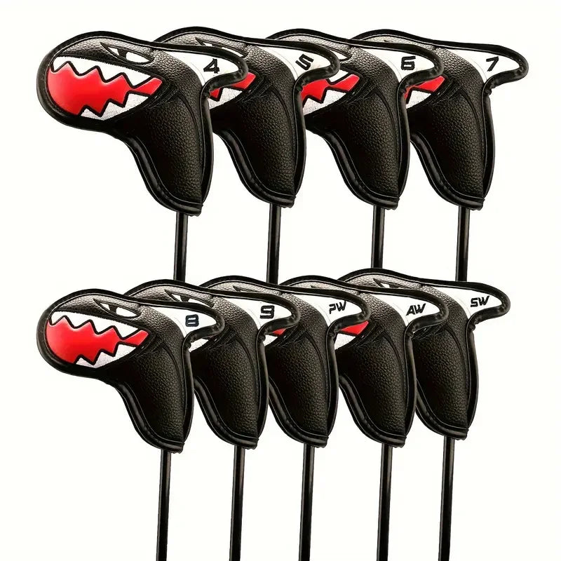 Shark Golf Iron Head Covers Set PU Leather Club Protection