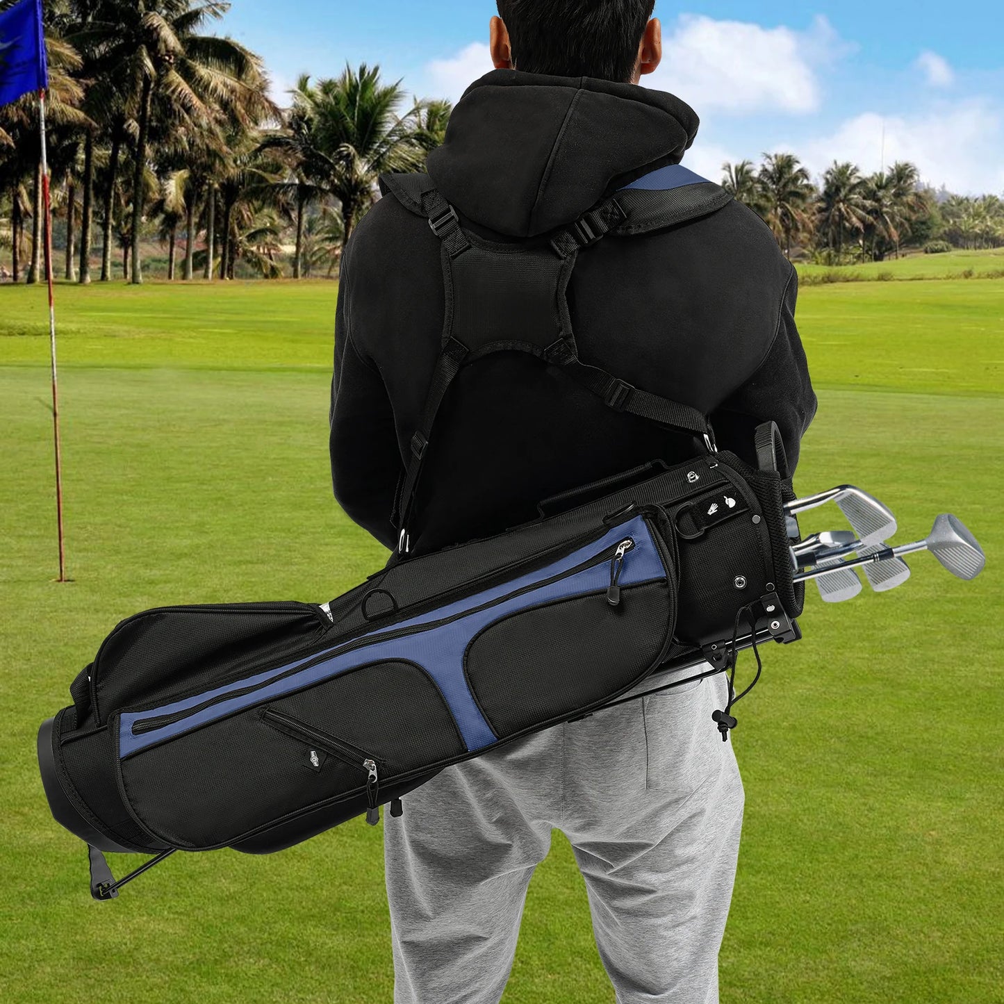 Golf Stand Bag Lightweight Nylon Waterproof 3 Dividers 5 Pockets