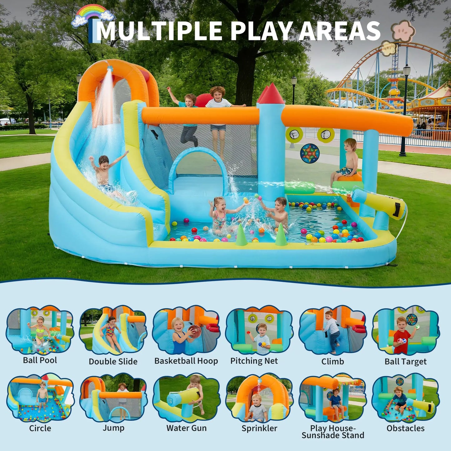 HiMISS 12-In-1 Inflatable Water Bounce House With Slide For Backyard