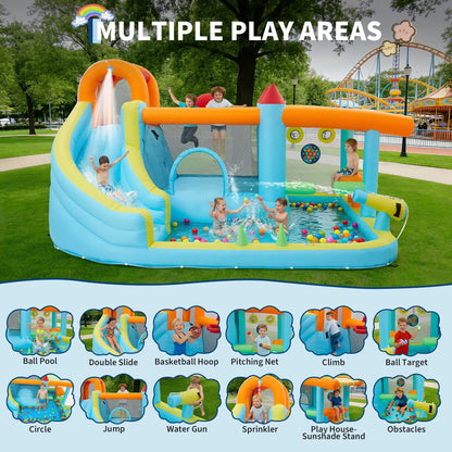 HiMISS 12-In-1 Inflatable Water Bounce House With Slide For Backyard