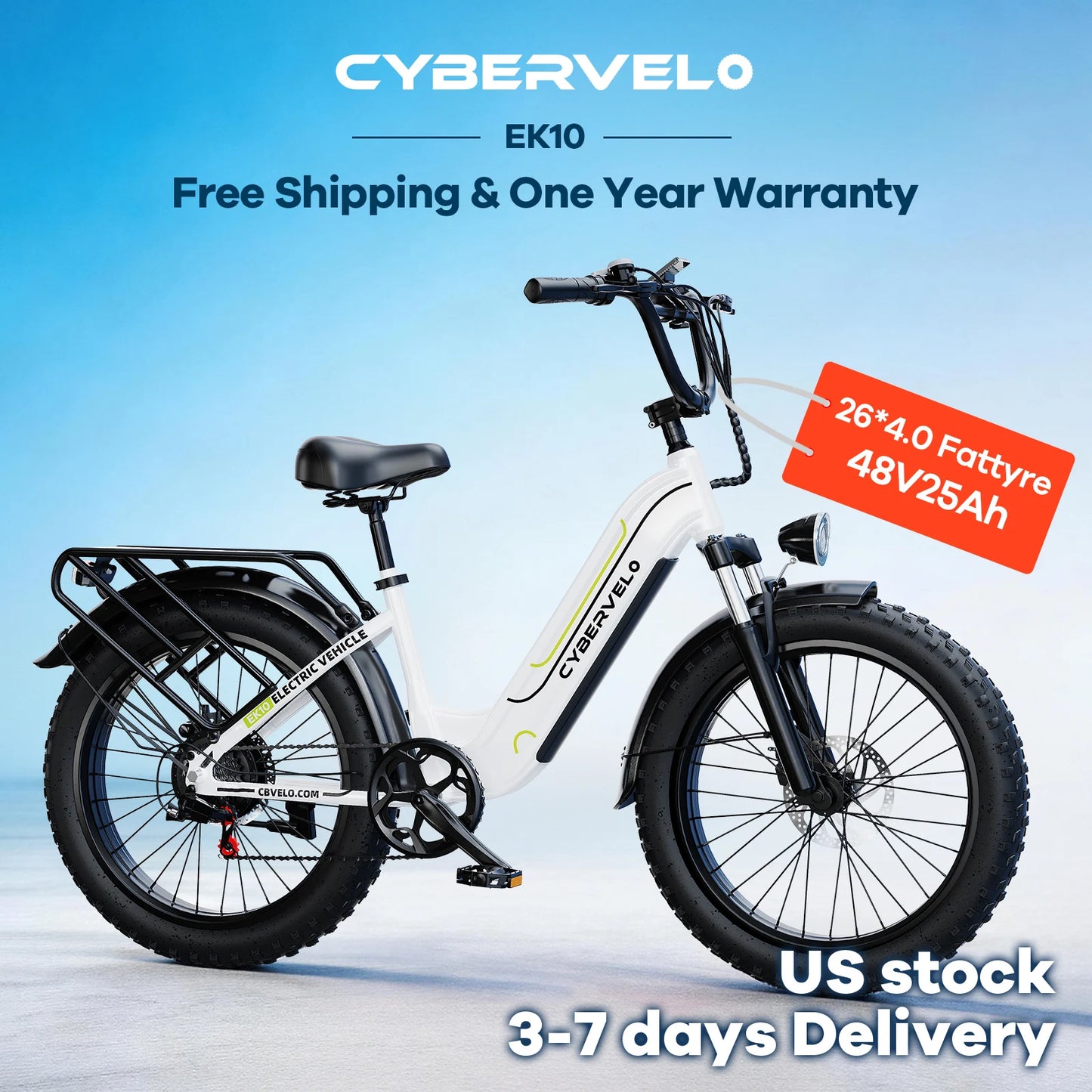 CBVELO EK10 1000W Fat Tire Electric Bike Adults 7Speed