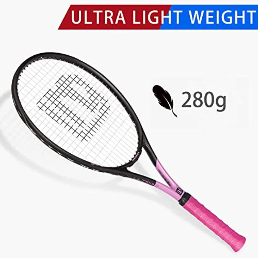 Women Tennis Racket Shockproof Carbon Fiber Lightweight Pre Strung