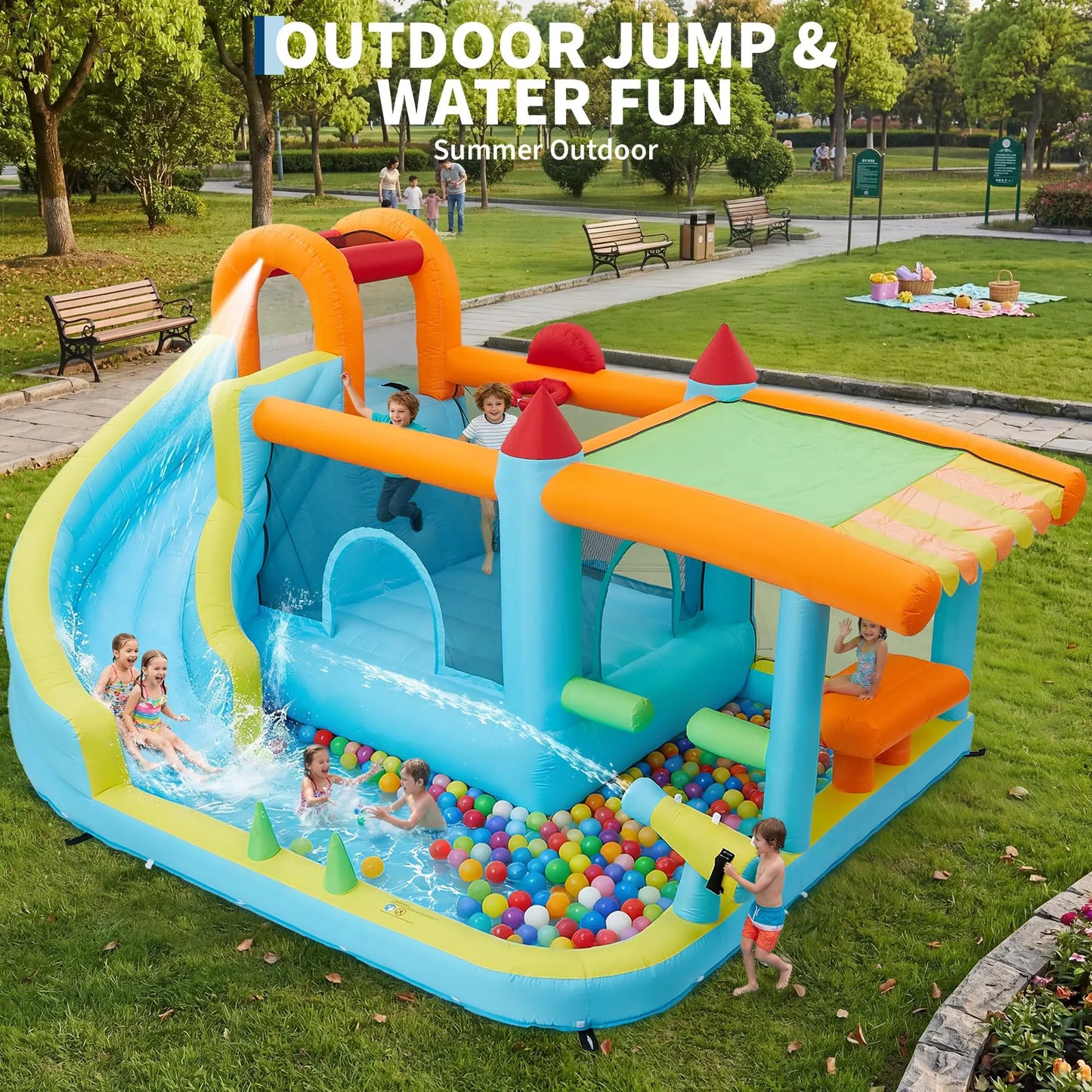 HiMISS 12-In-1 Inflatable Water Bounce House With Slide For Backyard