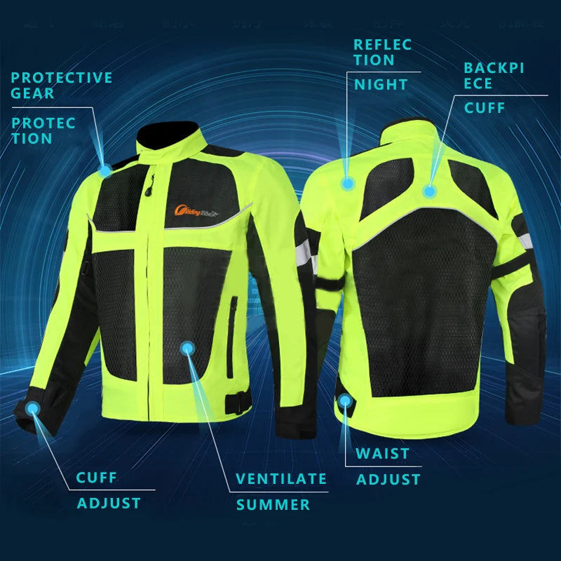 Reflective Motorcycle Jacket With Protective Padding For Night Riding