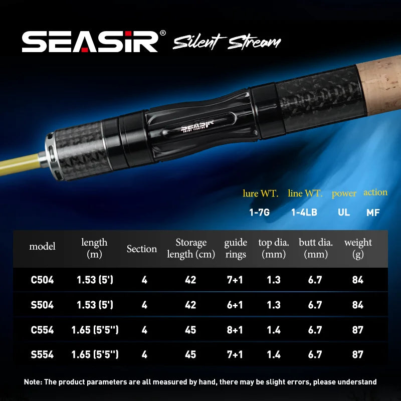 SeaSir Silent Stream Spinning Baitcasting Fishing Rod Carbon Fiber UL Power
