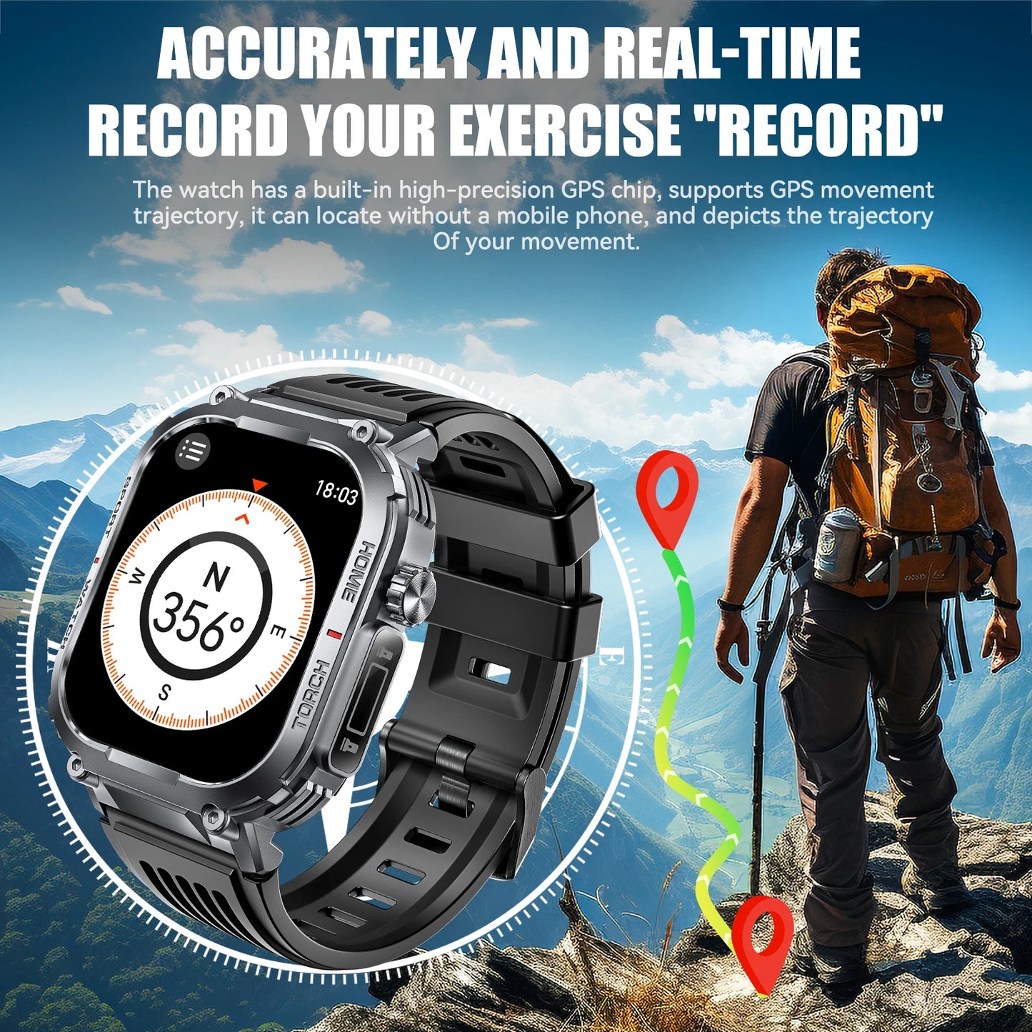 EIGIIS Smart Watch Men 3ATM Waterproof S320B With Compass And LED Flashlight