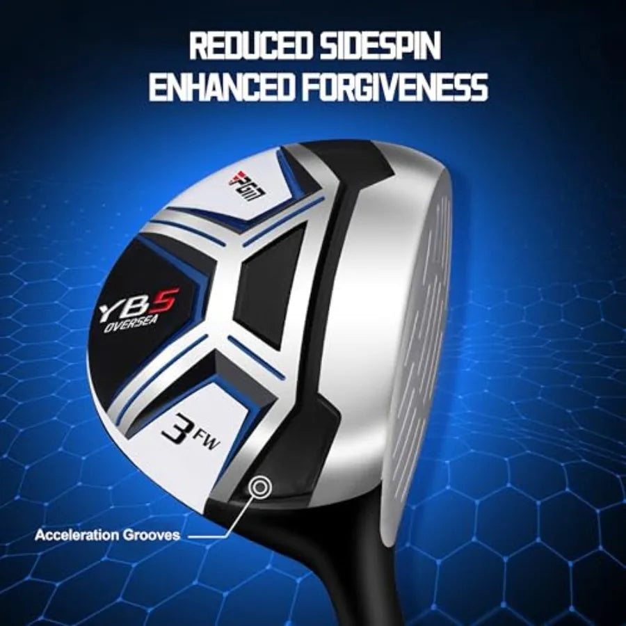 Golf club set for beginners: graphite shafts, black and silver finish, complete 14-piece right-handed set including 460cc drive