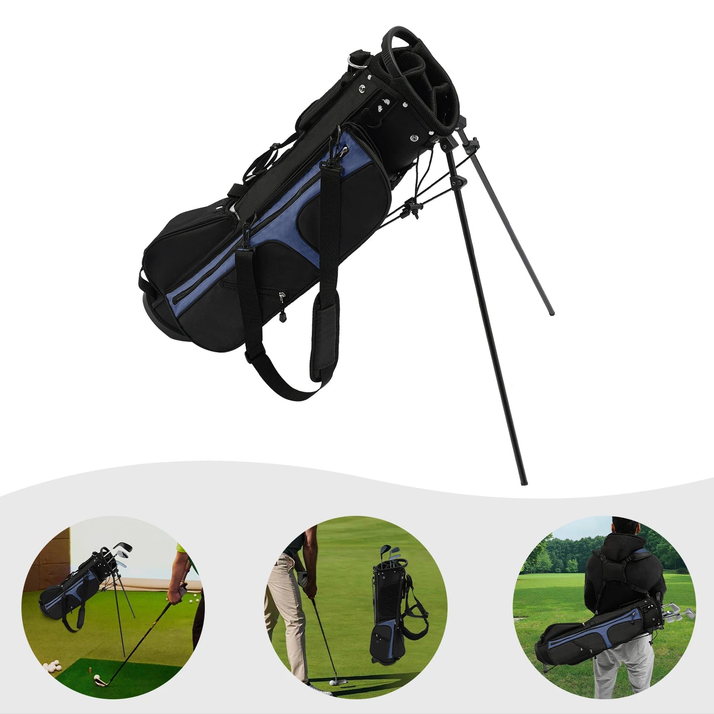 Golf Stand Bag Lightweight Nylon Waterproof 3 Dividers 5 Pockets