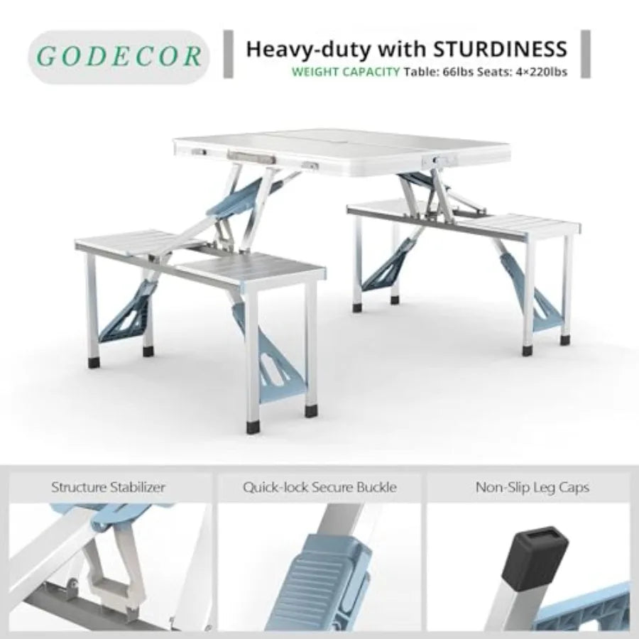 Folding Camping Table With Chairs Aluminum Frame For Outdoor Use